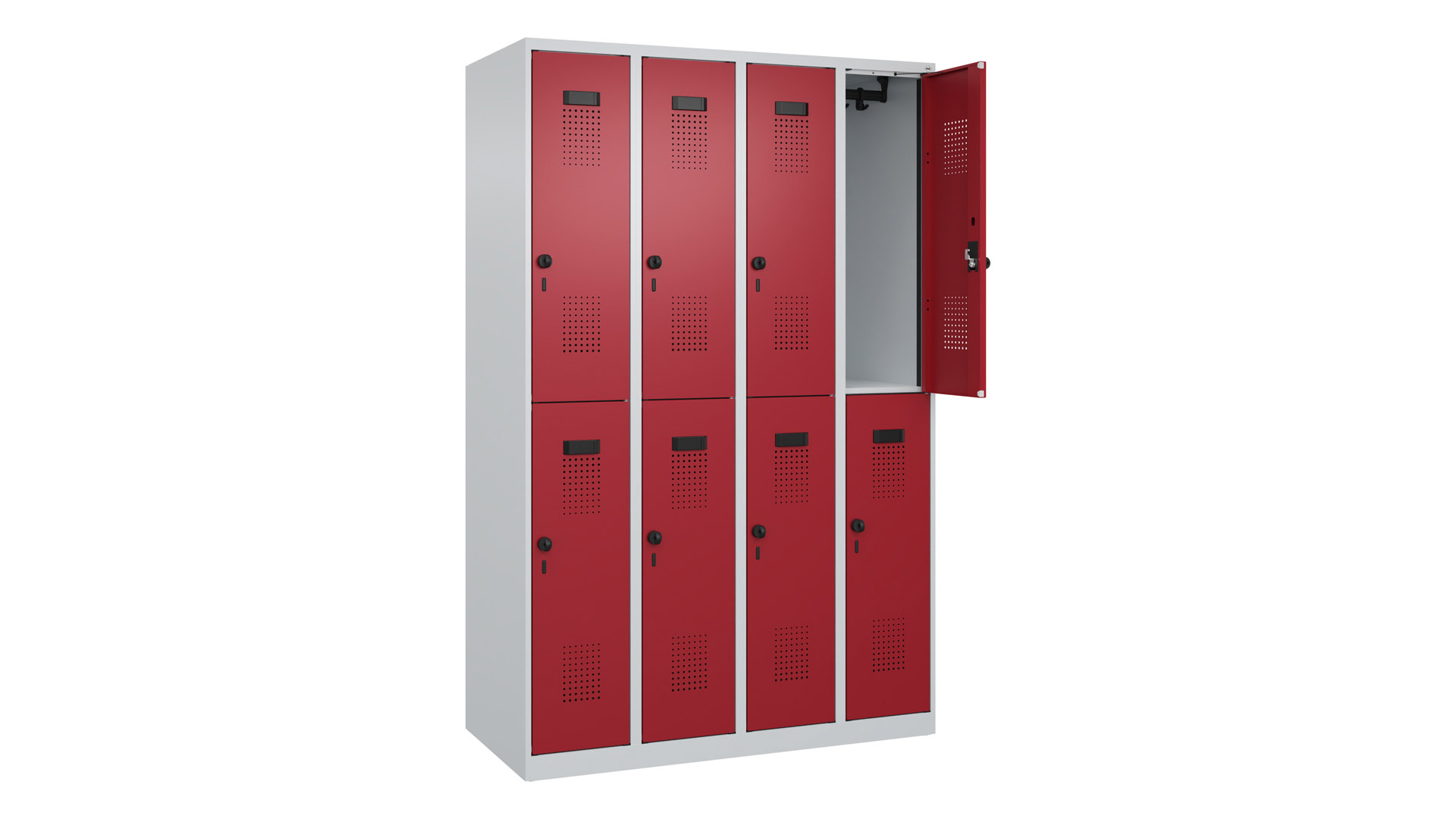 Garderobenspind doppelstöckig, Breite 120 cm, Höhe 185 cm, Tiefe 50 cm, 8 Fächer