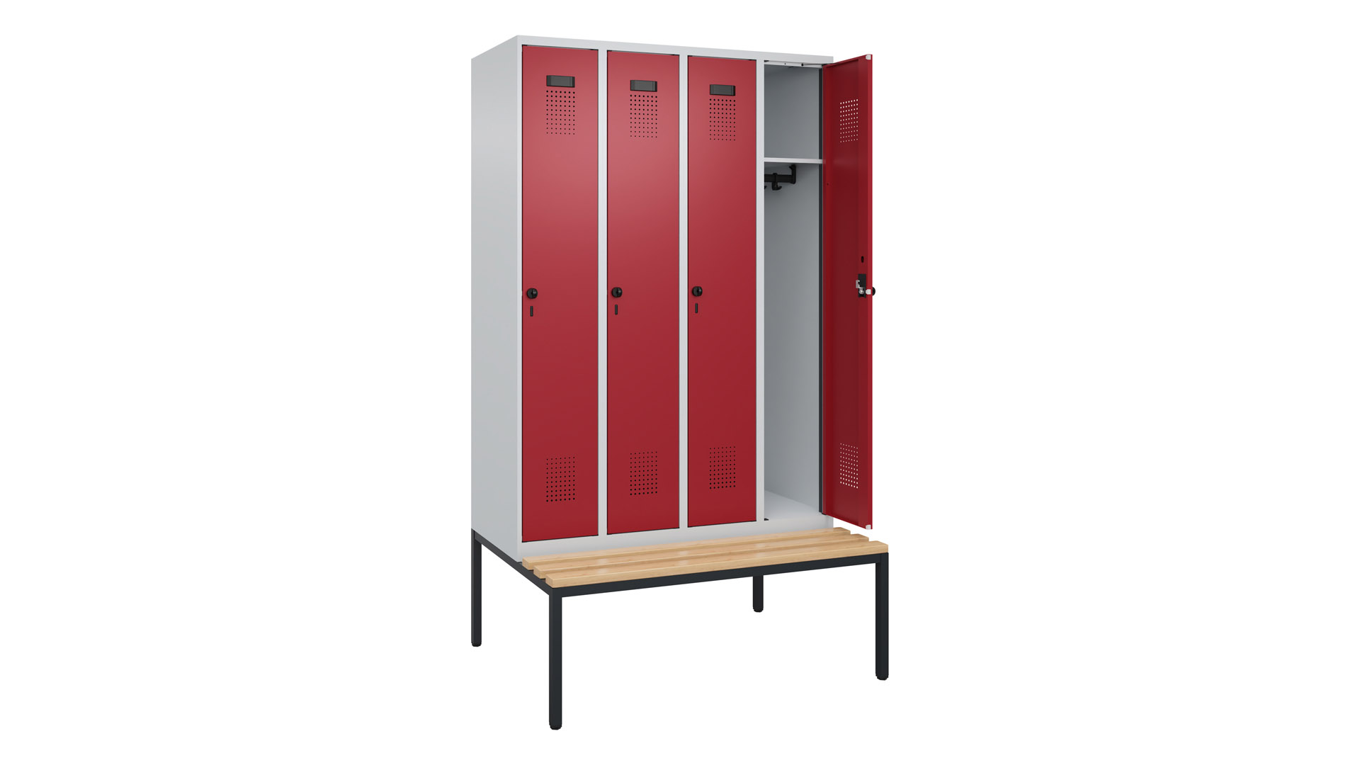Spind - Garderobenschrank, Breite 120 cm, Höhe 212 cm, Tiefe 50 cm, 4 Abteile