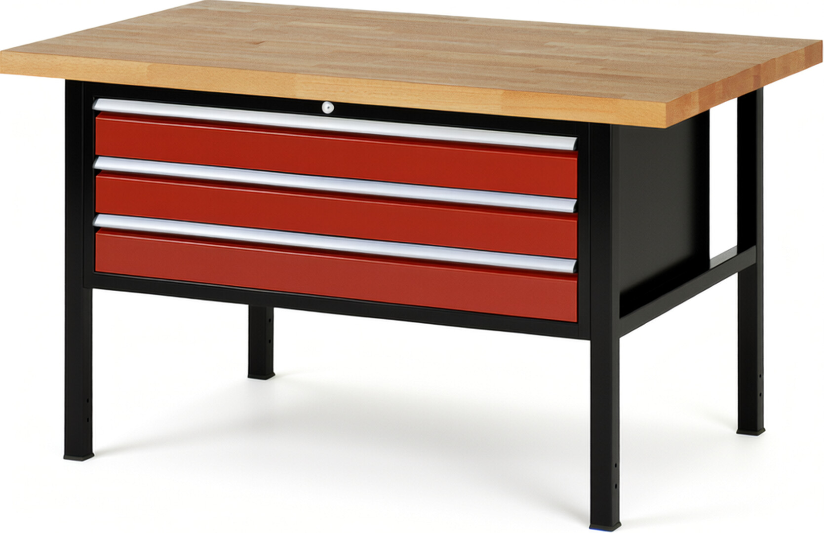 RAU Werkbank schwarz - rot - Breite 150 cm - Tiefe 90 cm - Höhe 104 cm - Buche-Massiv Arbeitsplatte 40 mm