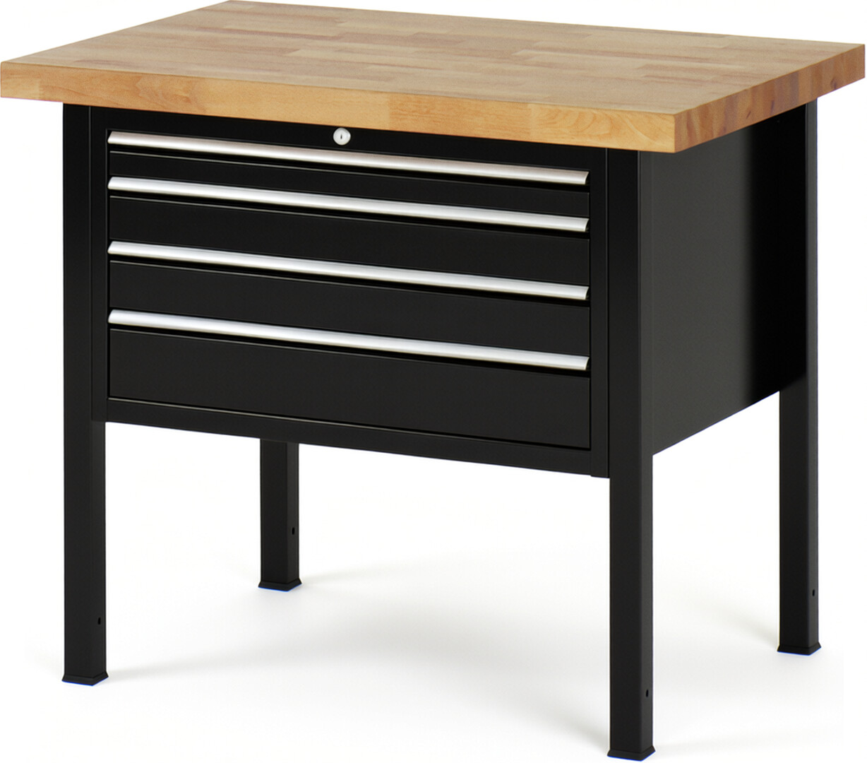 Werkbank Modell 8232 schwarz, BxTxH 1000x700x840 mm,  Buche-Massiv Arbeitsplatte 40 mm,  4 Schubladen mit  Auszug 90 %
