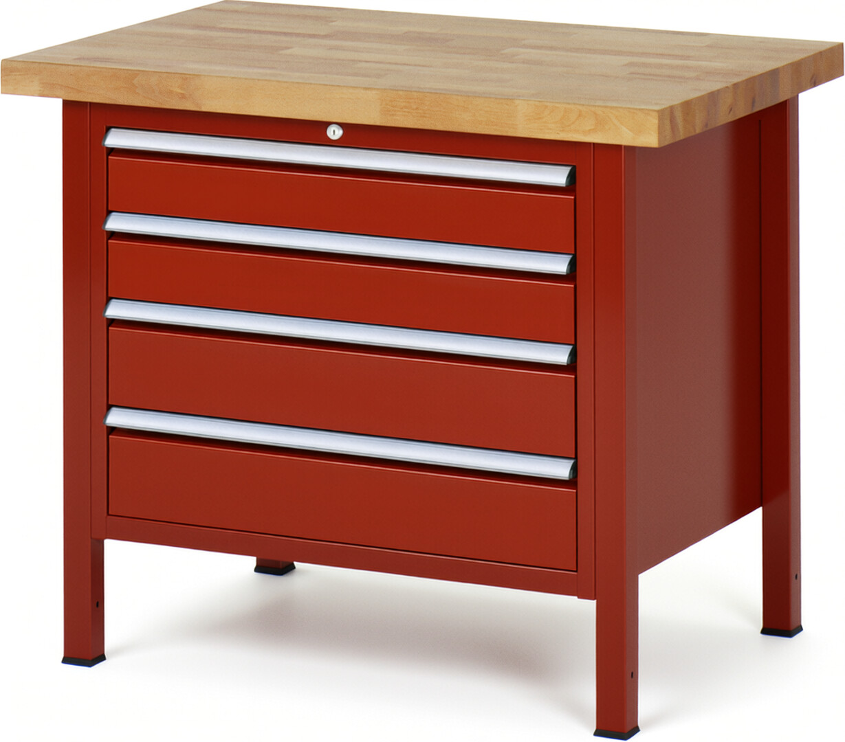 Werkbank Modell 8262 rot, BxTxH 1000x700x840-1040 mm,  Buche-Massiv Arbeitsplatte 40 mm,  4 Schubladen mit  Vollauszug 100 % und  SoftClosing