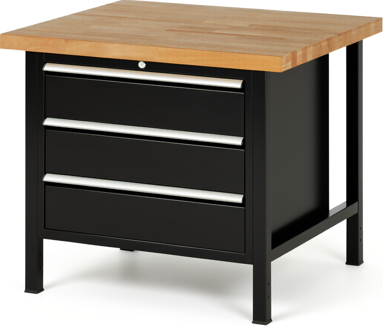 Werkbank Modell 8257 schwarz, BxTxH 1000x900x840 mm,  Buche-Massiv Arbeitsplatte 40 mm,  3 Schubladen mit  Vollauszug 100 % und  SoftClosing