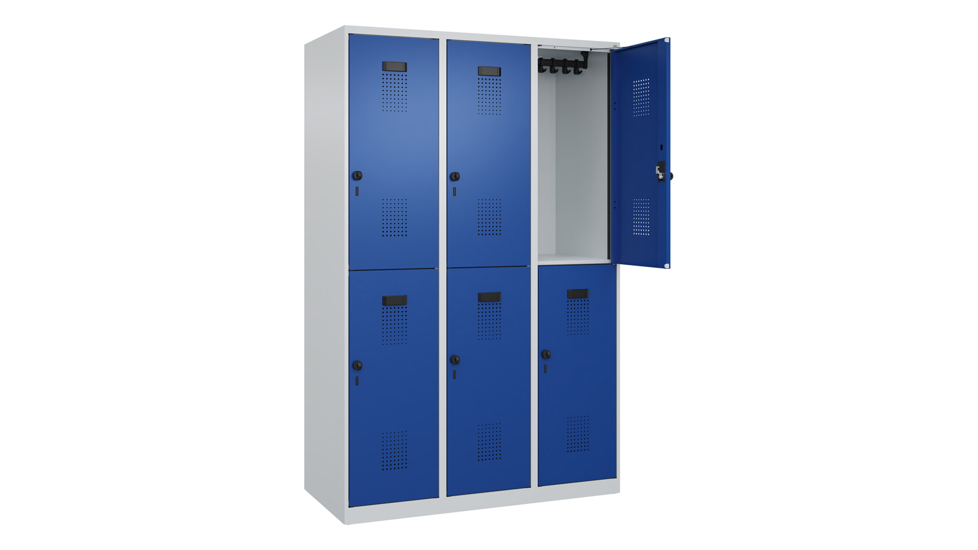 Garderobenspind doppelstöckig, Breite 120 cm, Höhe 185 cm, Tiefe 50 cm, 6 Fächer