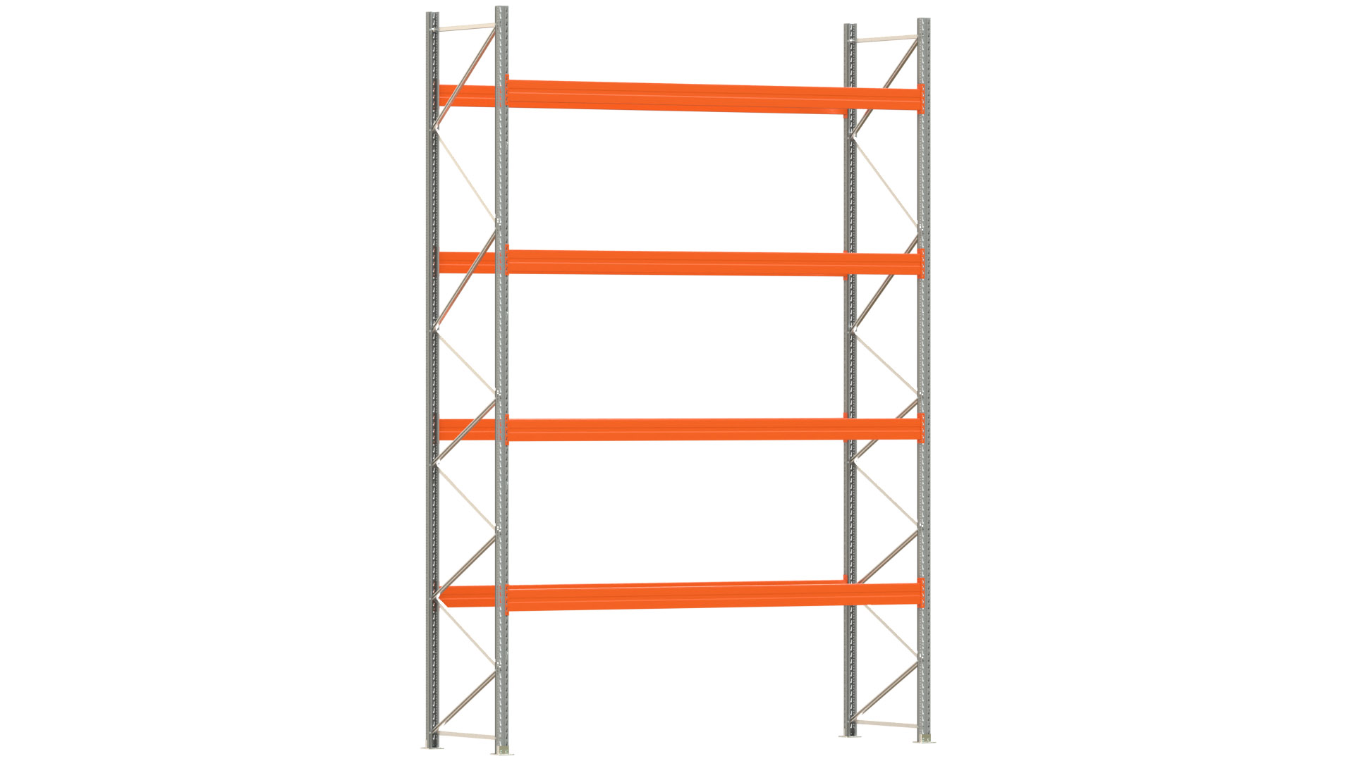 Palettenregal ARTUS - Breite 377 cm - Höhe 550 cm - Tiefe 110 cm - 4 Träger-Ebenen - Fachlast 2300 kg - 20 Palettenstellplätze