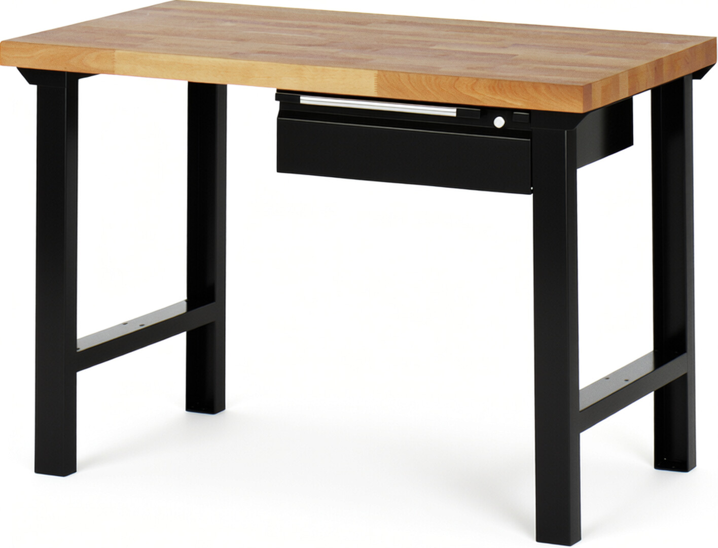 Werkbank schwarz, BxTxH 1250x700x840 mm, Platte Buche 40 mm, 1 Hängeschublade 150 mm, RAL 9011/9011