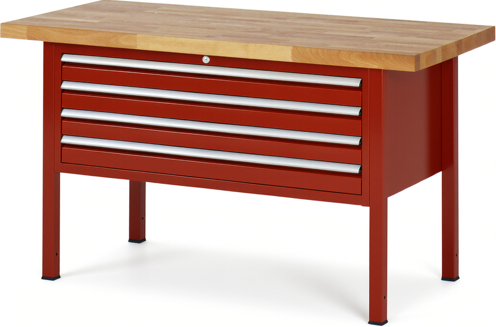 Werkbank Modell 8333 rot, BxTxH 1500x700x840-1040 mm,  Buche-Massiv Arbeitsplatte 40 mm,  4 Schubladen mit  Auszug 90 %