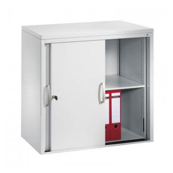 Aktenschrank mit Schiebetüren, Büroschrank, Stahlschrank, 1 Fachboden, Korpusfarbe lichtgrau, Frontfarbe enzianblau, 720 x 800 x 400 mm (HxBxT)