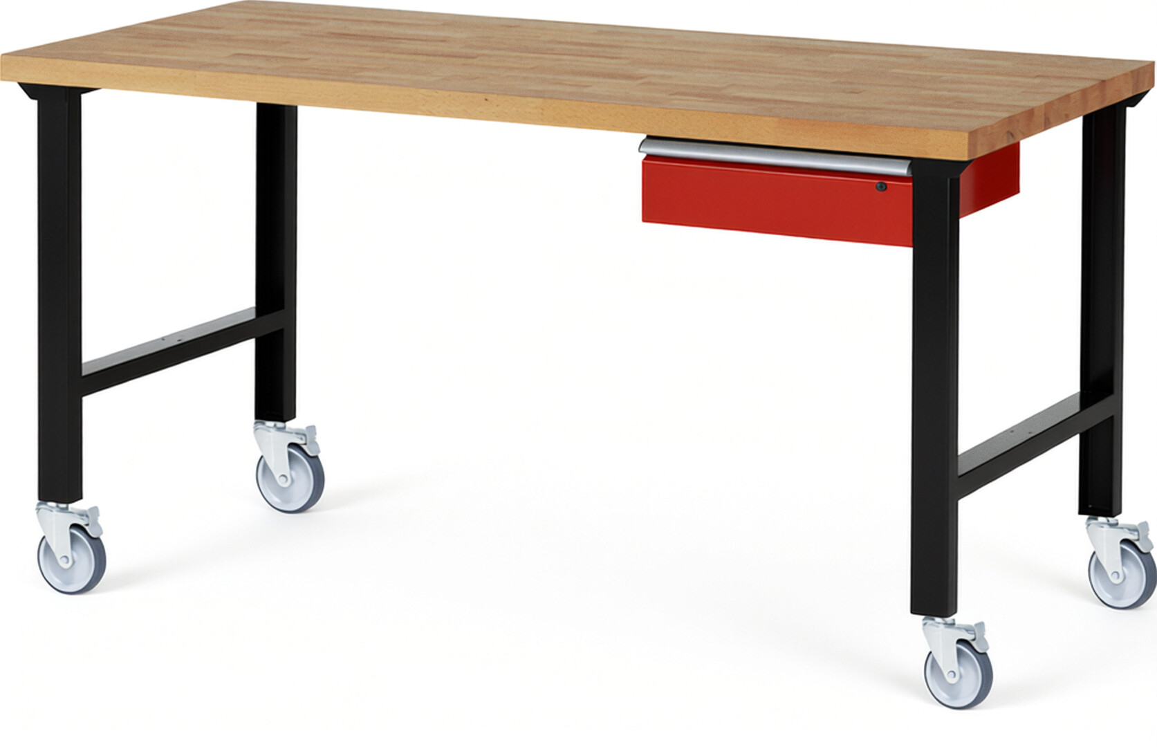 RAU Werkbank schwarz - rot - Breite 200 cm - Tiefe 90 cm - Höhe 100 cm - Buche-Massiv Arbeitsplatte 40 mm