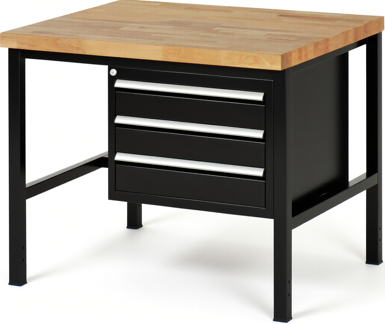 Werkbank Modell 8127 schwarz, BxTxH 1000x900x840-1040 mm,  Buche-Massiv Arbeitsplatte 40 mm,  3 Schubladen mit  Auszug 90 %