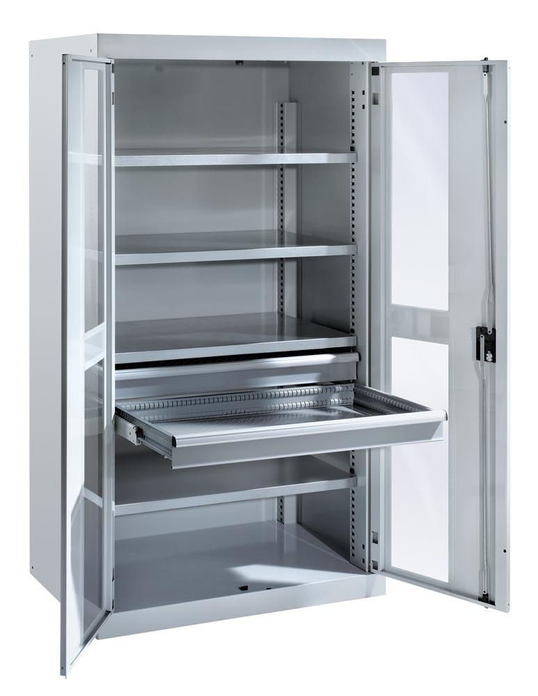 Schwerlastschrank - 1950x1100x641 mm - Sichtfenster-Flügeltüren - grau