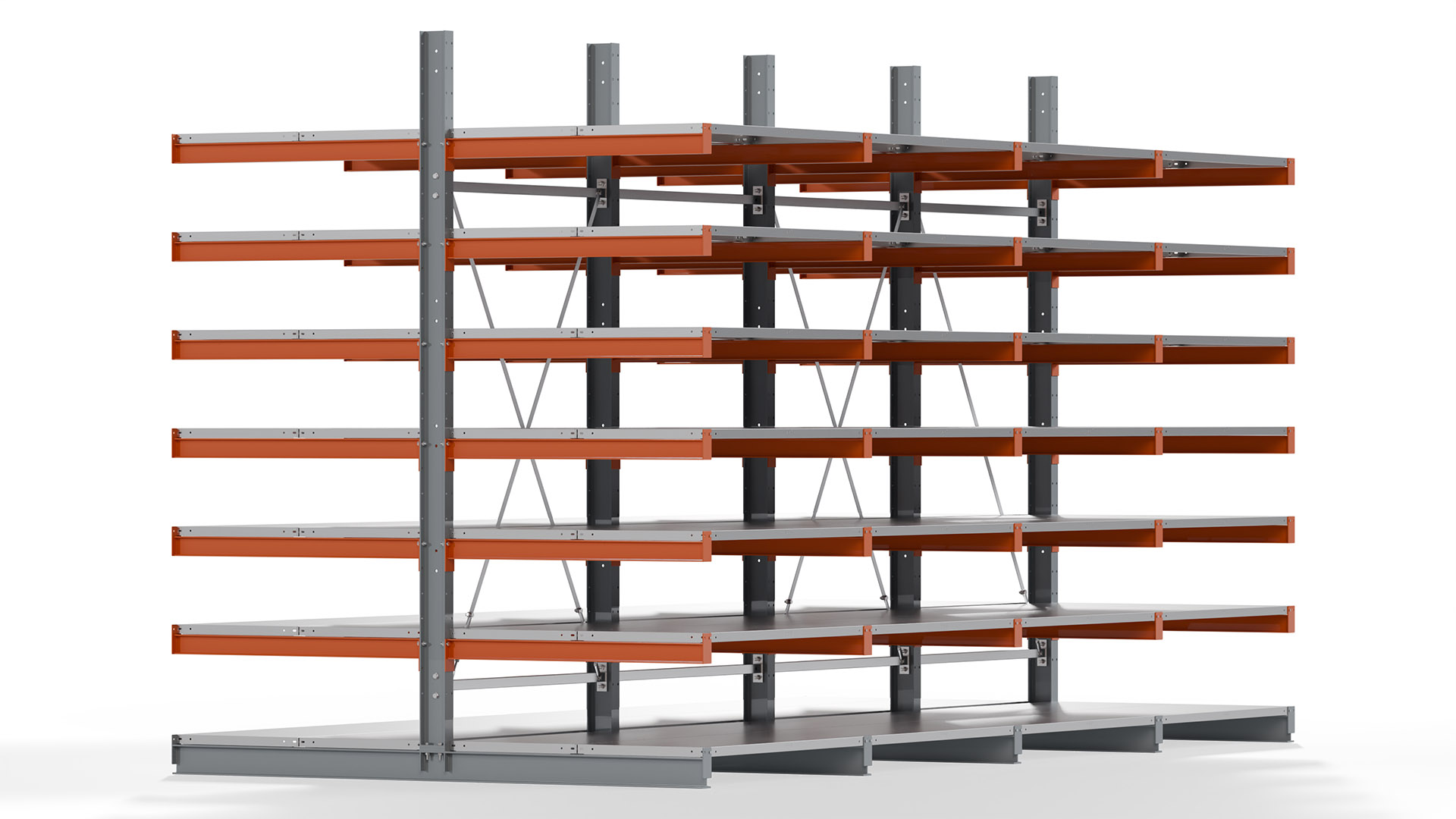 Kragarmregal KARL basic - lackiert - Breite: 512 cm - Höhe: 300 cm - Tiefe: 120 cm - Traglast je Kragarm: 370 kg - beidseitig