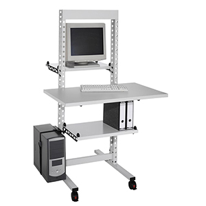 QM-Station, fahrbar, Metallablage, Arbeitsplatte, Infoblende, Lenkrollen, BxTxH 1050x930x1770 mm