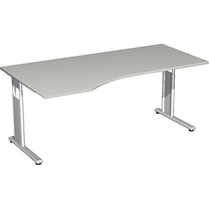 PC-Schreibtisch, BxTxH 1800x1000x680-820 mm, links 425 mm, höhenverstellbar, Platte lichtgrau, C-Fuß-Gestell silber