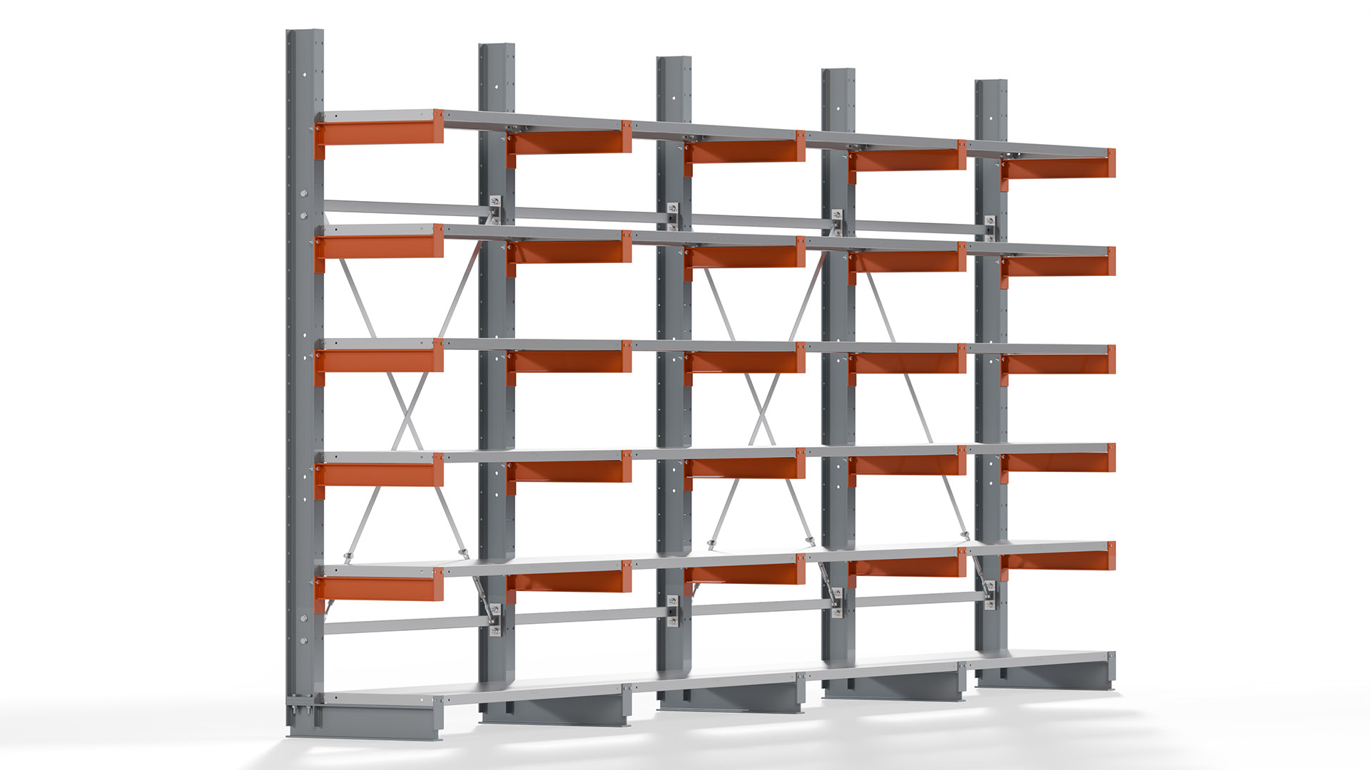 Kragarmregal KARL basic - lackiert - Breite: 512 cm - Höhe: 250 cm - Tiefe: 50 cm - Traglast je Kragarm: 870 kg - einseitig