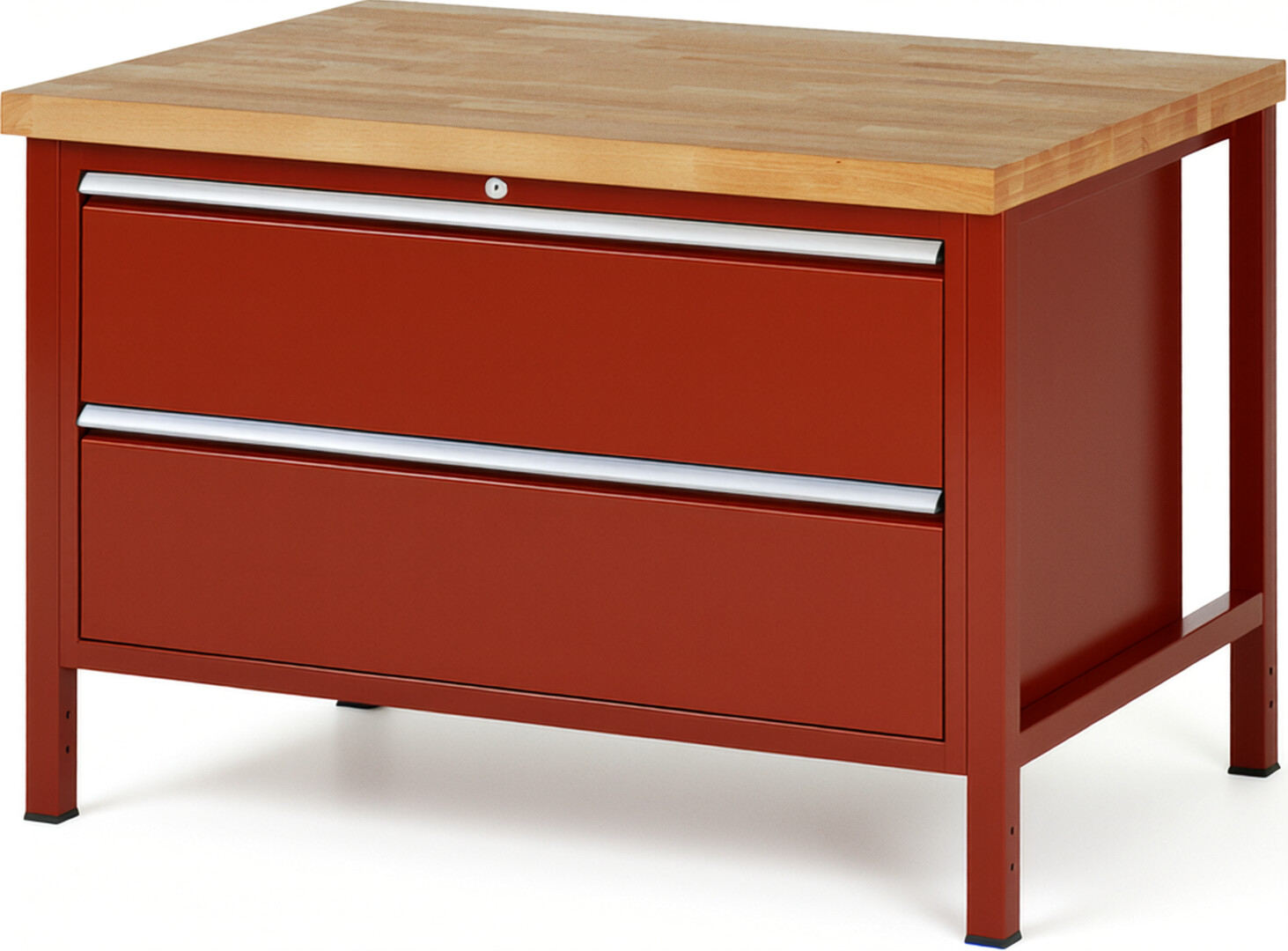 Werkbank Modell 8355 rot, BxTxH 1250x900x840 mm,  Buche-Massiv Arbeitsplatte 40 mm,  2 Schubladen mit  Auszug 90 %