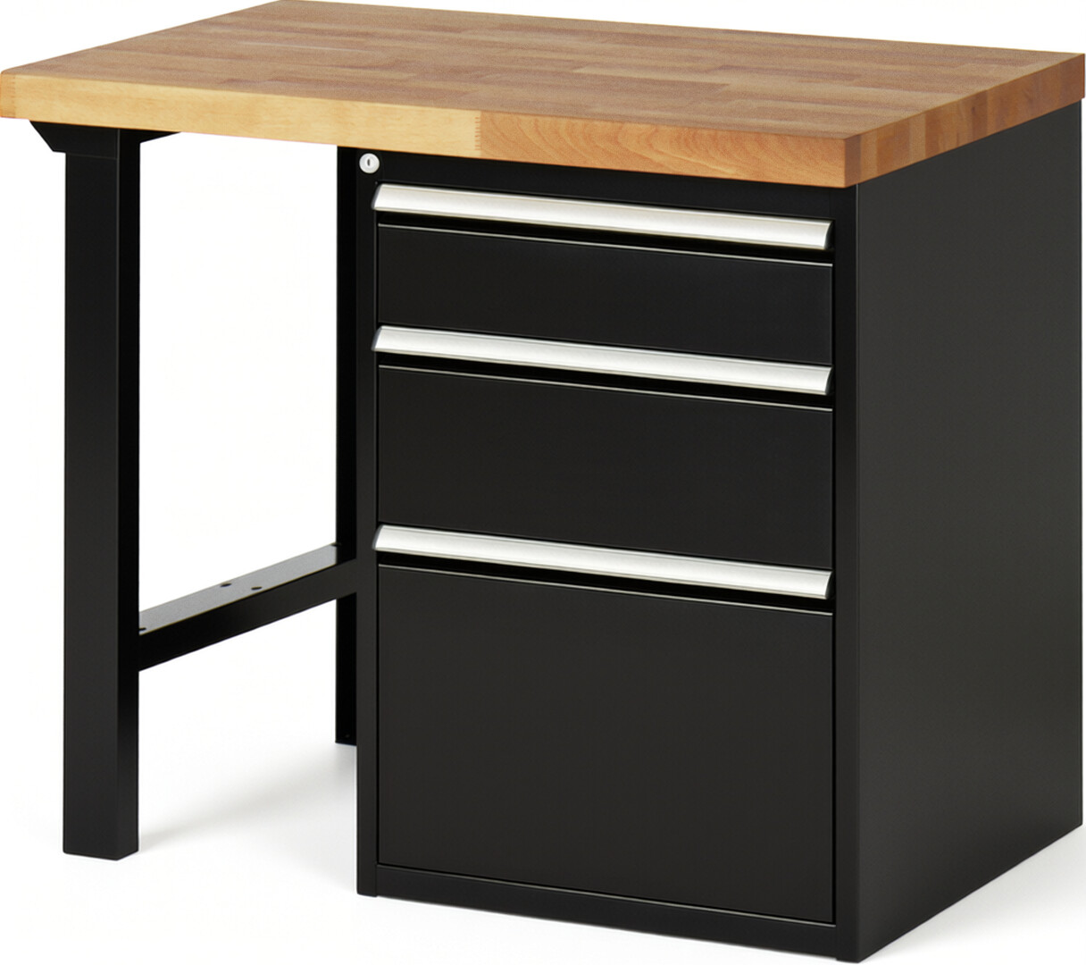 Werkbank Modell 7508 schwarz, BxTxH 1000x700x840 mm,  Buche-Massiv Arbeitsplatte 40 mm,  3 Schubladen mit  Auszug 90 %