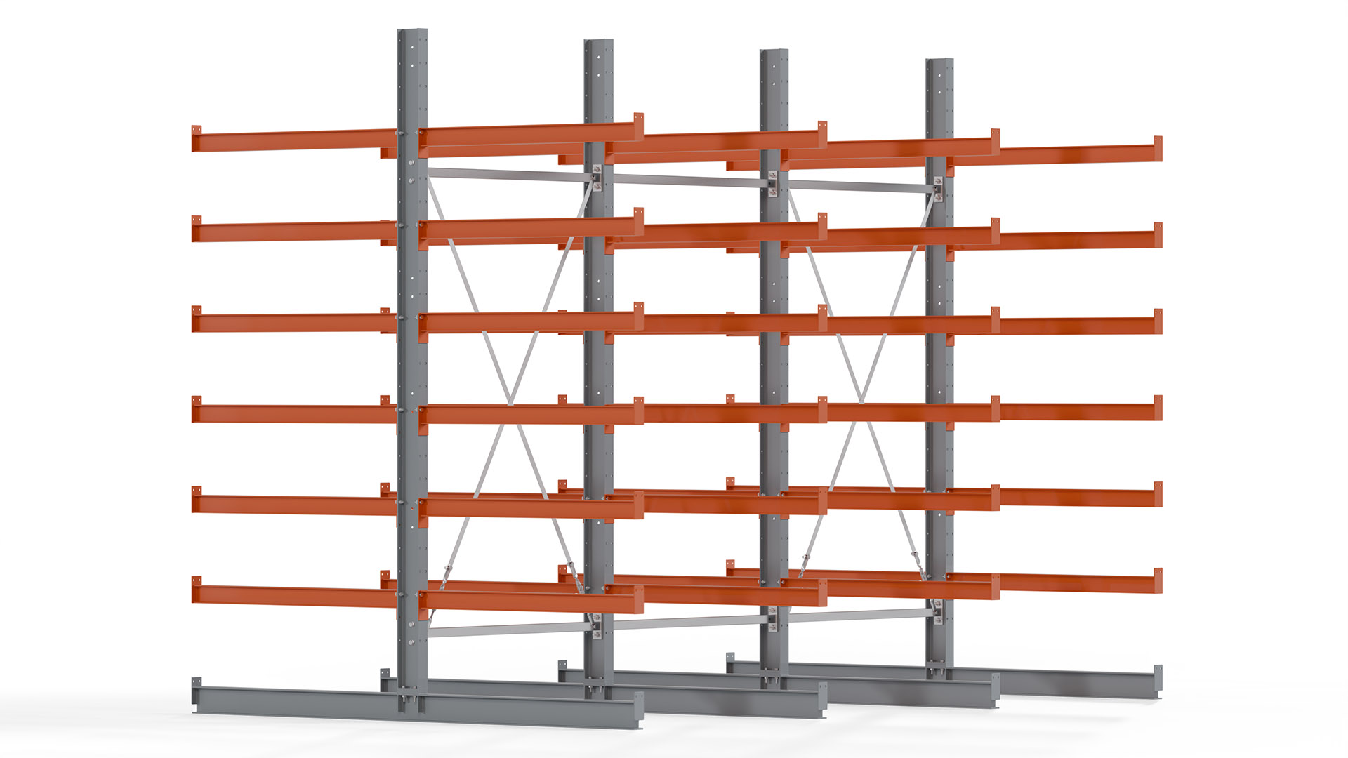 Kragarmregal KARL basic - lackiert - Breite: 384 cm - Höhe: 300 cm - Tiefe: 120 cm - Traglast je Kragarm: 370 kg - beidseitig