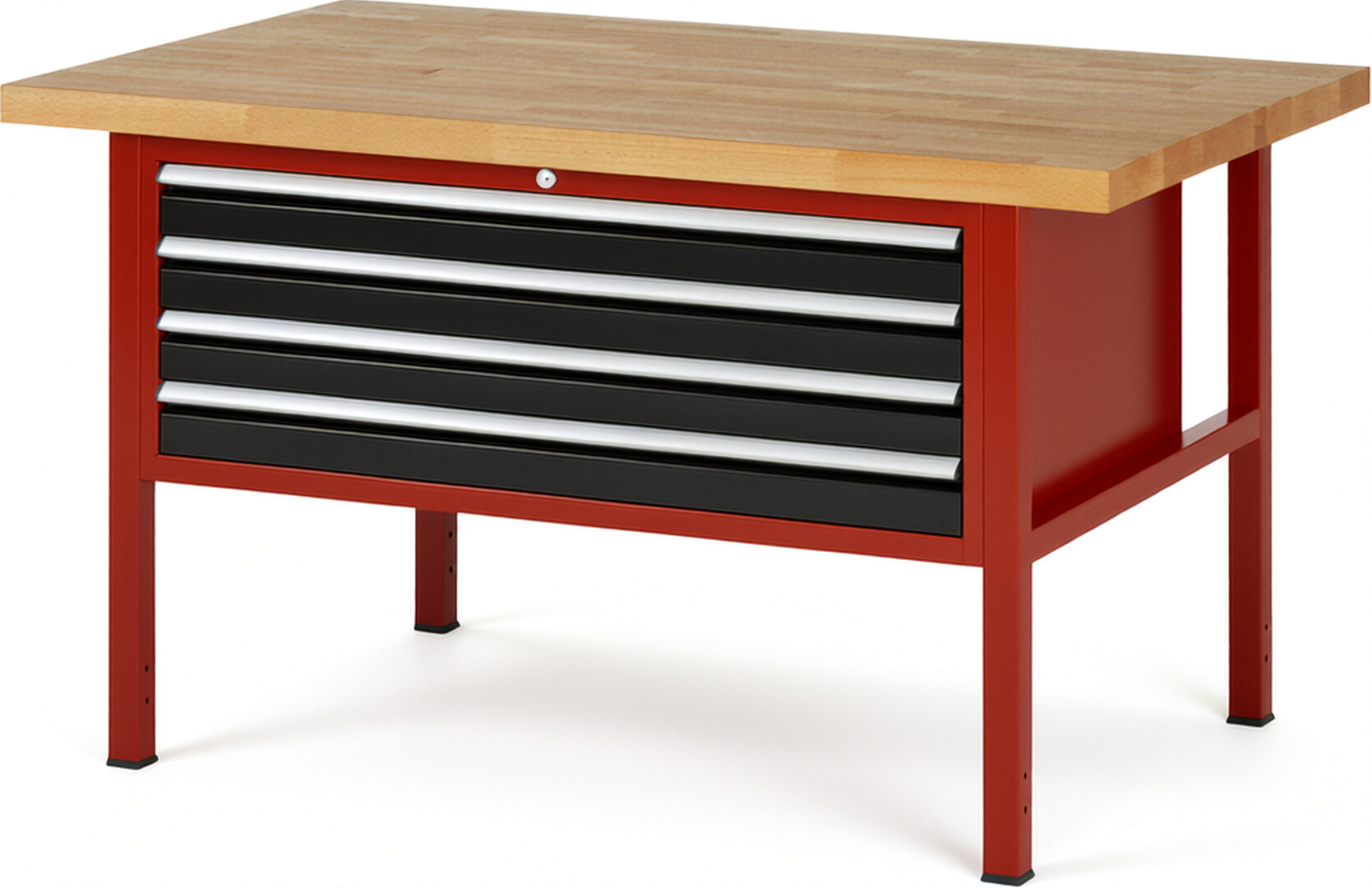 Werkbank Modell 8333 rot - schwarz, BxTxH 1500x900x840 mm,  Buche-Massiv Arbeitsplatte 40 mm,  4 Schubladen mit  Vollauszug 100 % und  SoftClosing