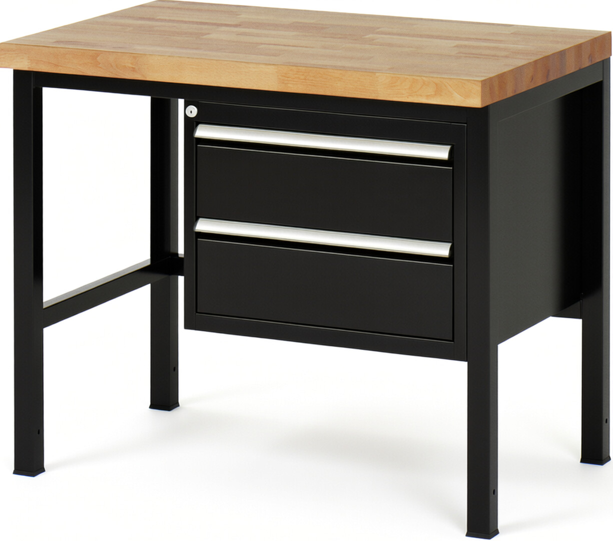 Werkbank Modell 8125 schwarz, BxTxH 1000x700x840 mm,  Buche-Massiv Arbeitsplatte 40 mm,  2 Schubladen mit  Auszug 90 %