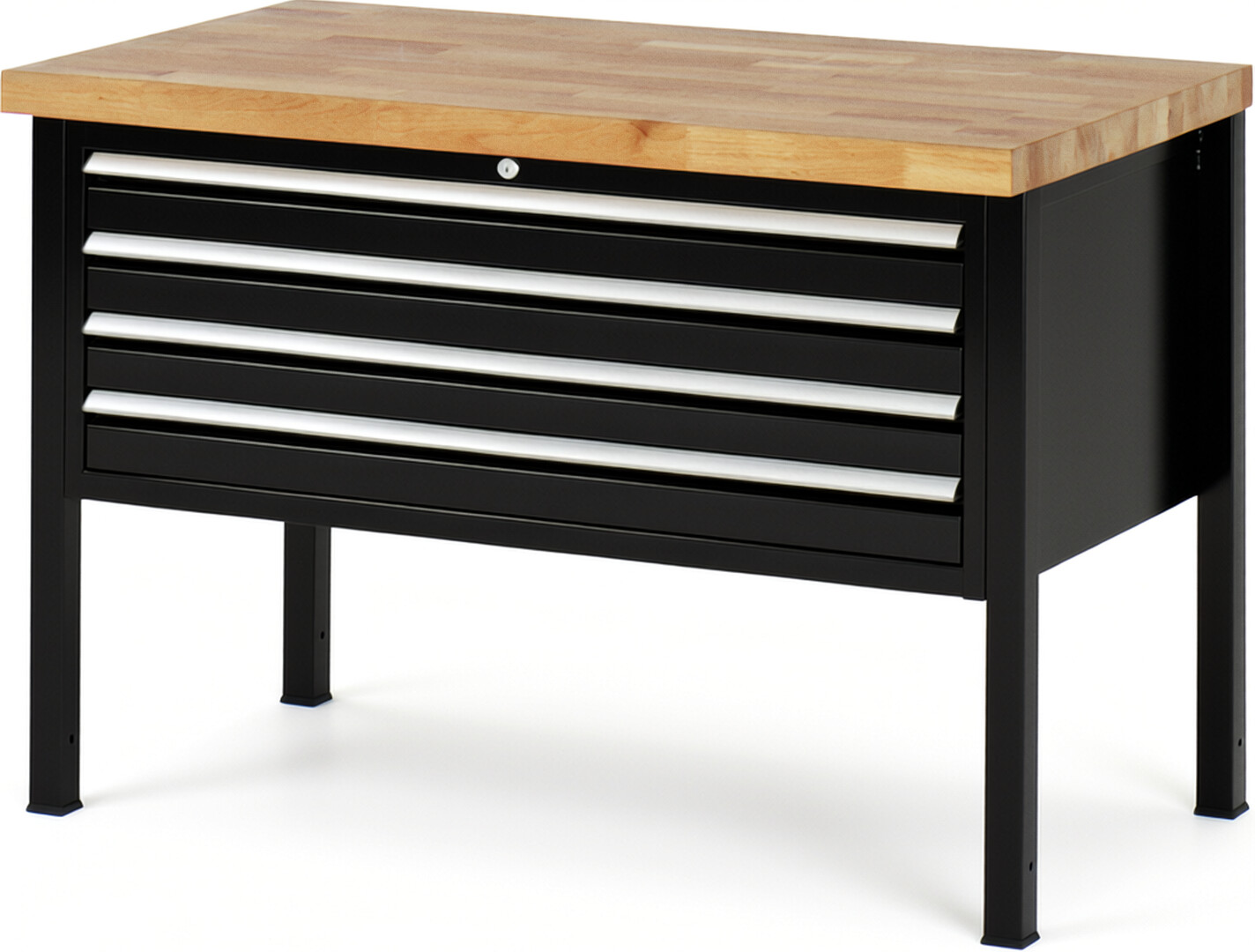 RAU Werkbank schwarz - Breite 125 cm - Tiefe 70 cm - Höhe 104 cm - Buche-Massiv Arbeitsplatte 40 mm