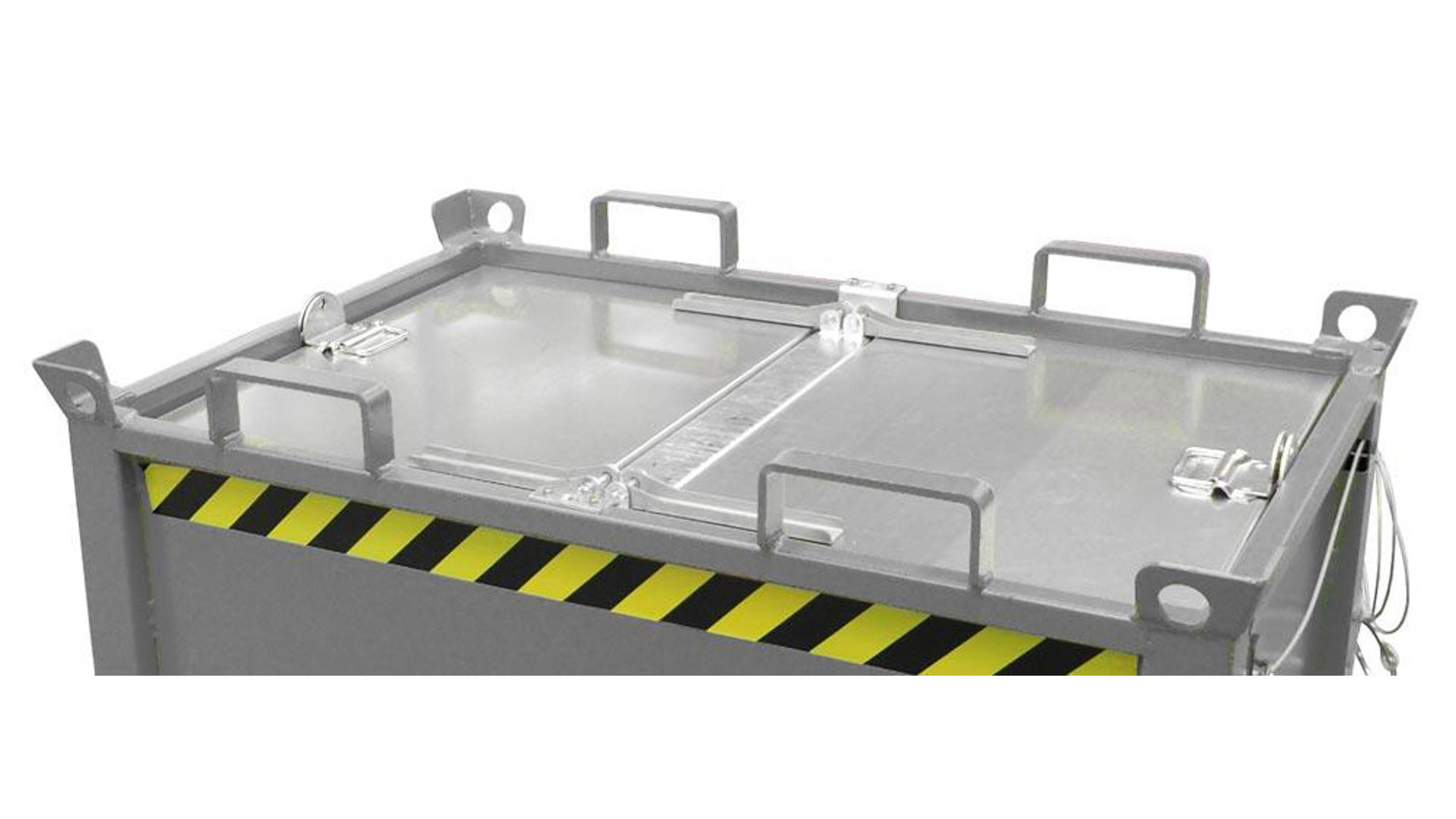 Deckel, verzinkt, zu Klappbodenbehälter, Gummifederung, BxTxH 840x1245x845 mm, Vol. 0,5 cbm