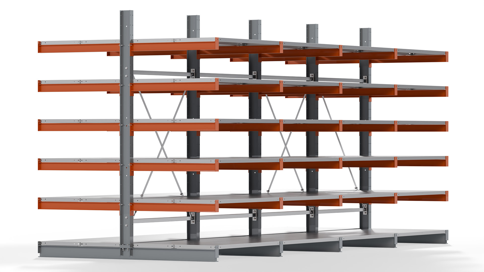 Kragarmregal KARL basic - lackiert - Breite: 512 cm - Höhe: 250 cm - Tiefe: 100 cm - Traglast je Kragarm: 450 kg - beidseitig