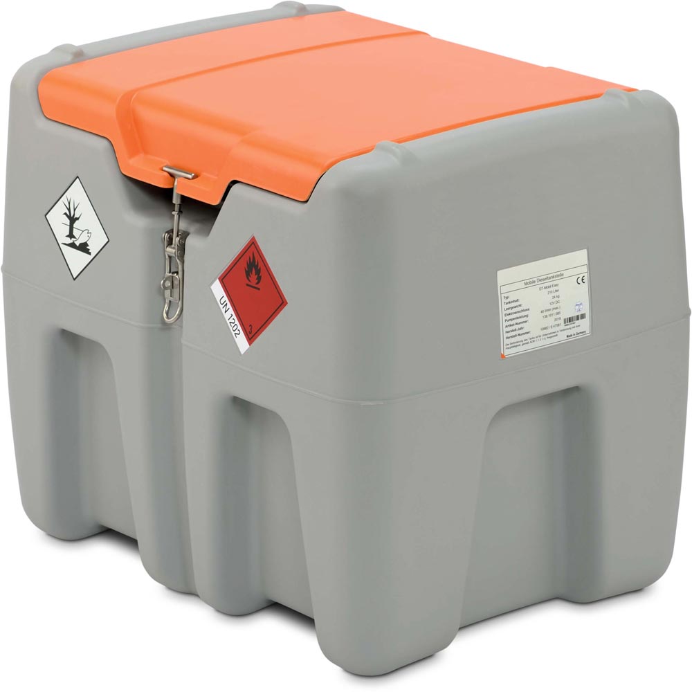 Dieseltankstation, Vol. 210 l, Deckel,  Elektropumpe 24 V, 40 l/min, Zapfpistole