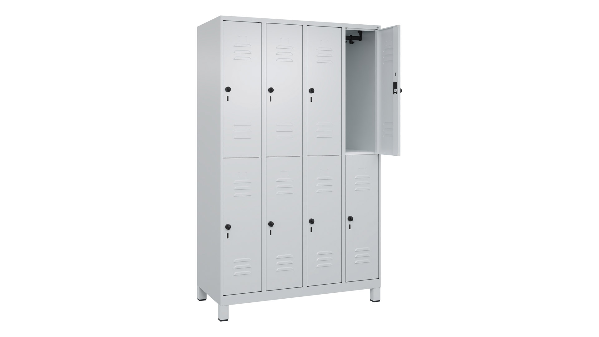 Garderobenspind doppelstöckig, Breite 120 cm, Höhe 195 cm, Tiefe 50 cm, 8 Fächer