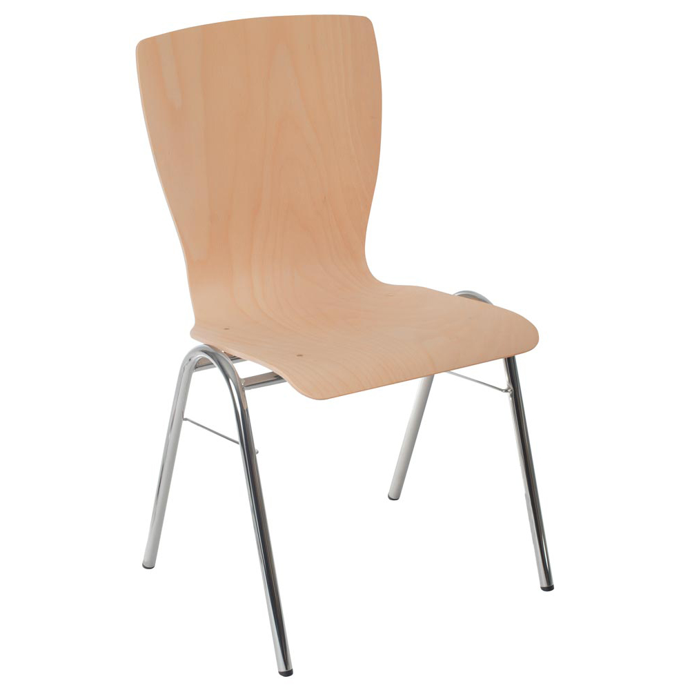 Bankettstuhl, Stapelstuhl, Holzschale Typ 3, buche lackiert, 4-Fuß-Gestell verchromt