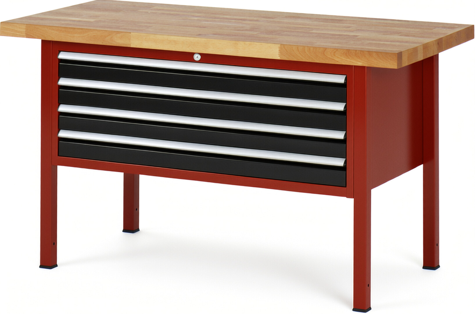 Werkbank Modell 8333 rot - schwarz, BxTxH 1500x700x840-1040 mm,  Buche-Massiv Arbeitsplatte 40 mm,  4 Schubladen mit  Auszug 90 %