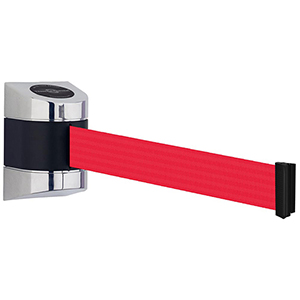 Wandkassette mit Rollgurt, Wandfixierung inkl. Wandanschluss, Gehäuse Kunststoff Chrom, Gurt 4,60 m, rot