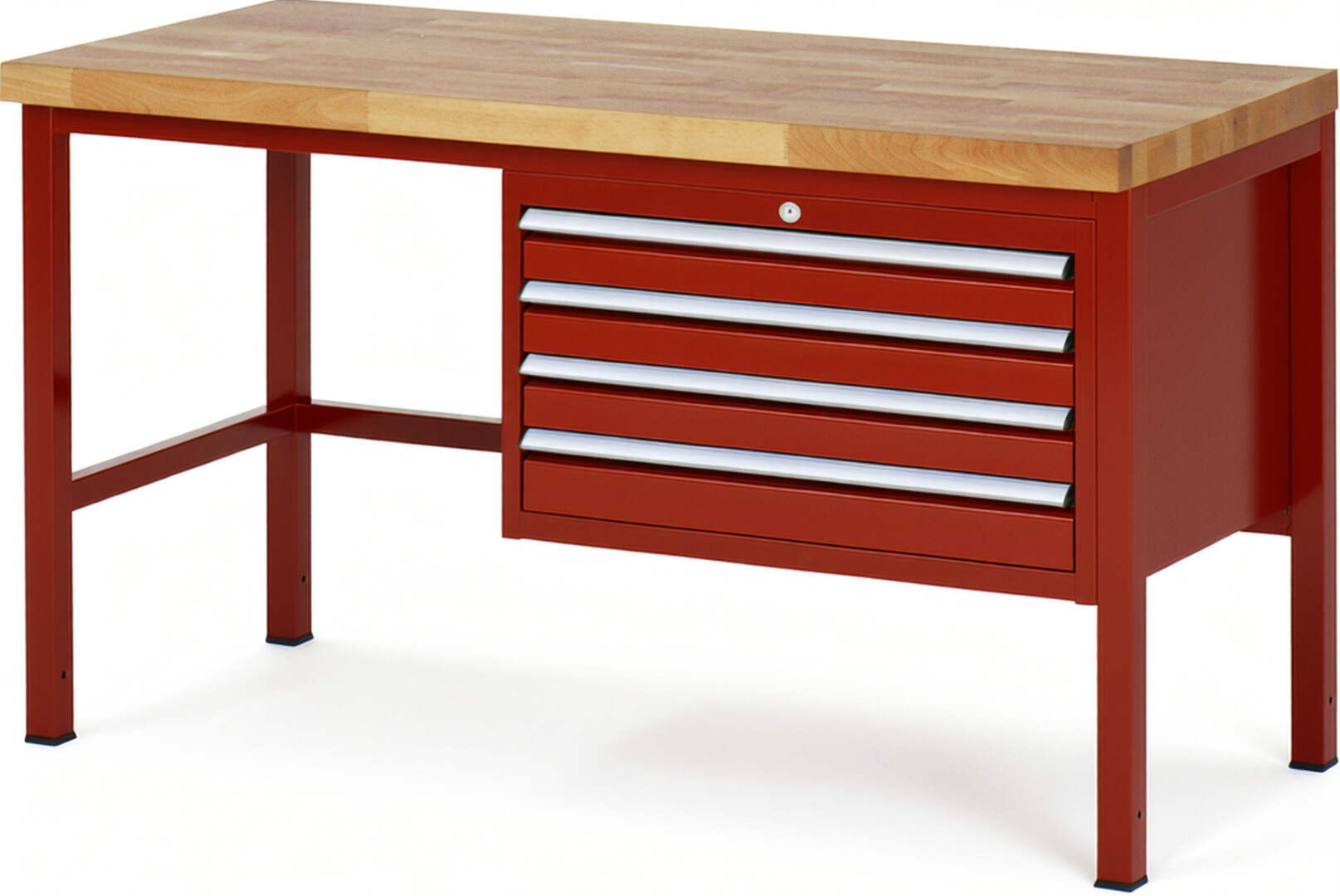 Werkbank Modell 8233 rot, BxTxH 1500x700x840 mm,  Buche-Massiv Arbeitsplatte 40 mm,  4 Schubladen mit  Auszug 90 %