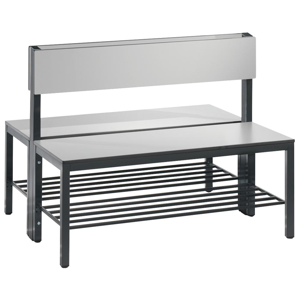 Garderobenbank m. Rückenlehne, doppelseitig, Breite 100 cm, Höhe 79,6 cm, Tiefe 100 cm