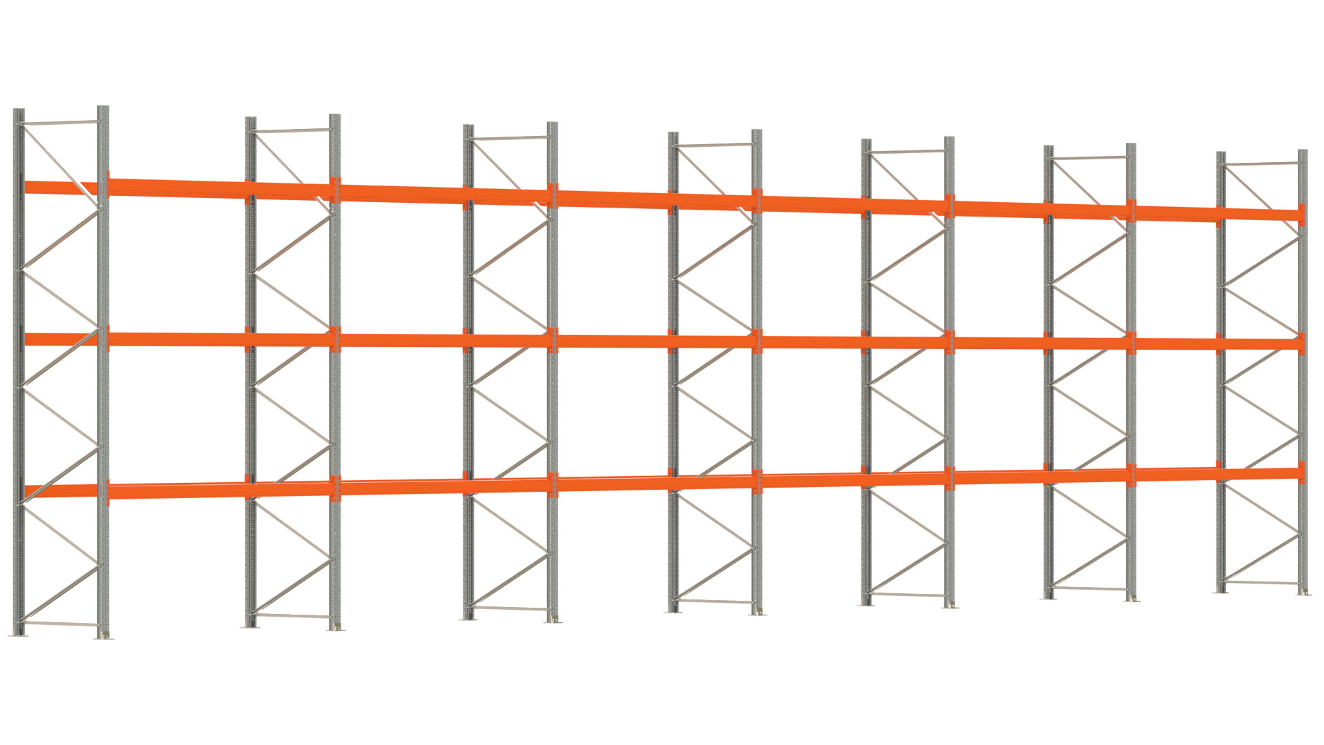 Palettenregal ARTUS - Breite 1679,5 cm - Höhe 450 cm - Tiefe 110 cm - Fachlast 2000 kg - 72 Palettenstellplätze