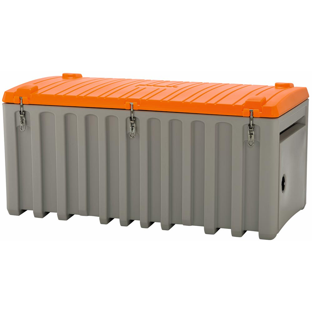 Transportbox - Materialbox - mit Seitentür BxH 500x450mm, Polyethylen, grau/orange, Volumen 750 l, BxTxH 1700x840x800 mm, Gewicht 43kg