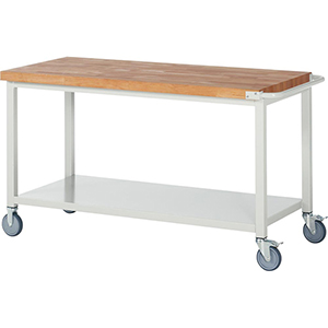 Fahrbare Werkbank, BxTxH 1500x700x880 mm, Ablageboden, Platte Buche 40 mm, RAL 7035