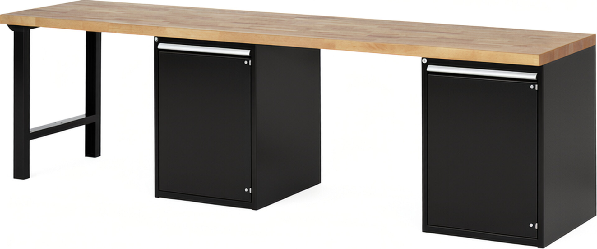 Werkbank Modell 7501 schwarz, BxTxH 3000x700x840 mm,  Buche-Massiv Arbeitsplatte 40 mm