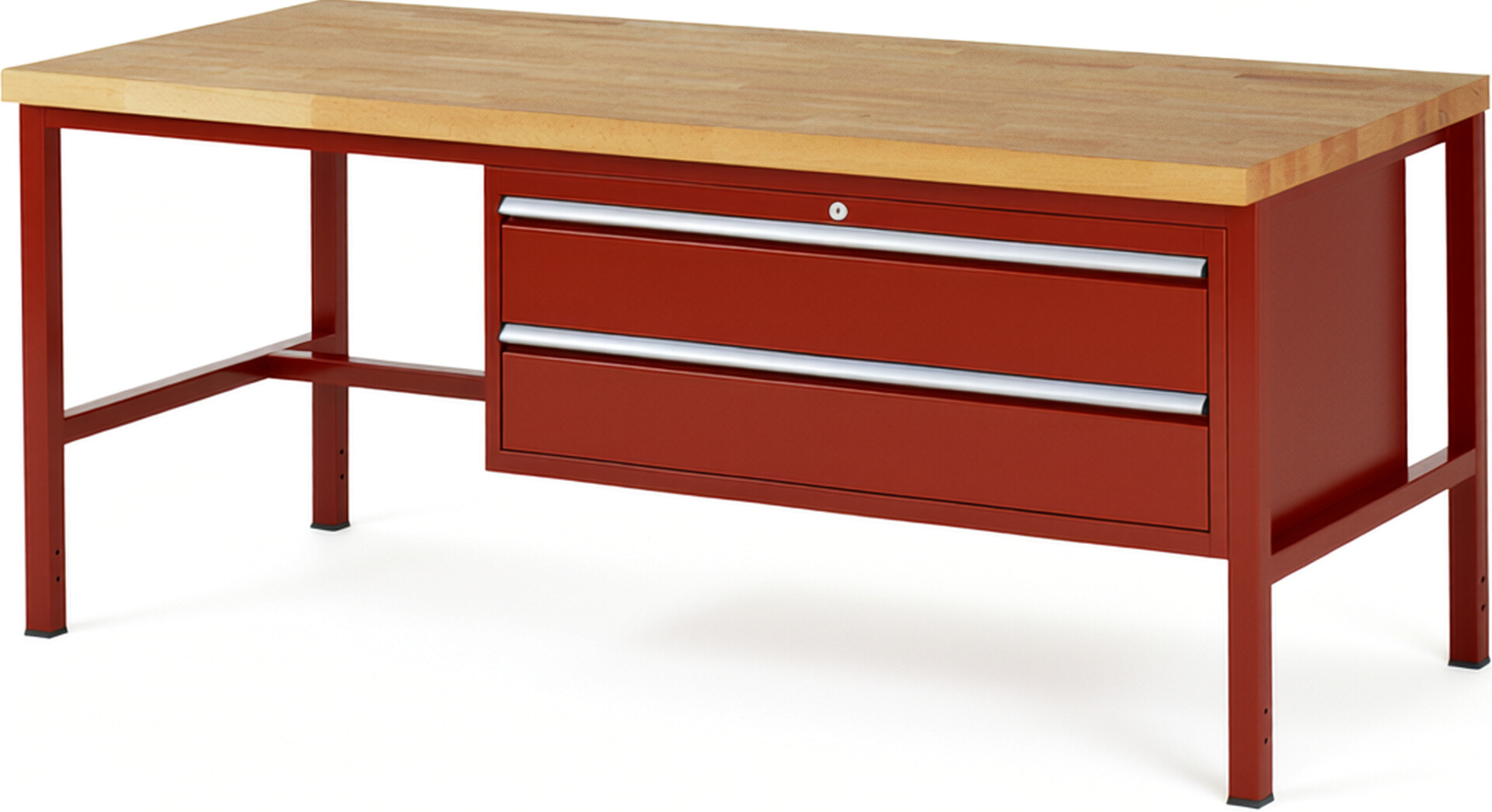 Werkbank Modell 8325 rot, BxTxH 2000x900x840 mm,  Buche-Massiv Arbeitsplatte 40 mm,  2 Schubladen mit  Auszug 90 %