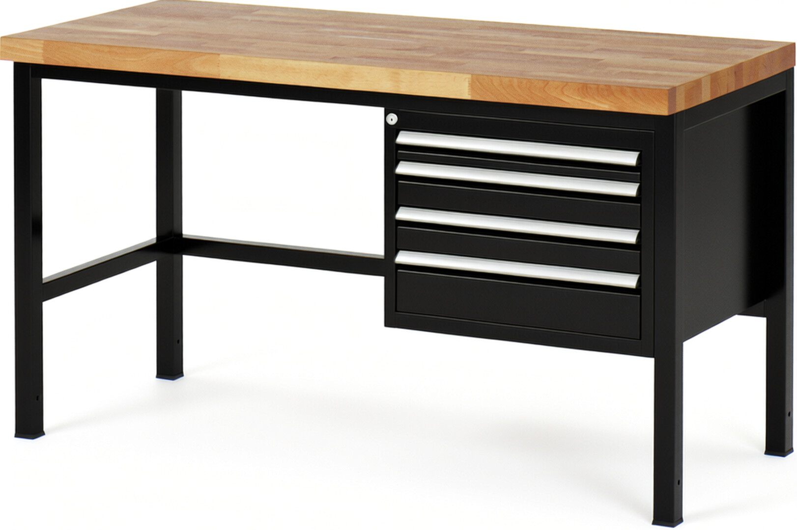 Werkbank Modell 8132 schwarz, BxTxH 1500x700x840 mm,  Buche-Massiv Arbeitsplatte 40 mm,  4 Schubladen mit  Auszug 90 %