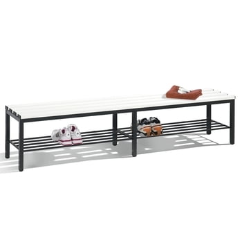 C+P Sitzbank für Umkleide und Garderobe in Verein oder Schule, Schuhrost, Gestellfarbe schwarzgrau, Kunststoffleisten, 420 x 1.960 x 353 mm (HxBxT)