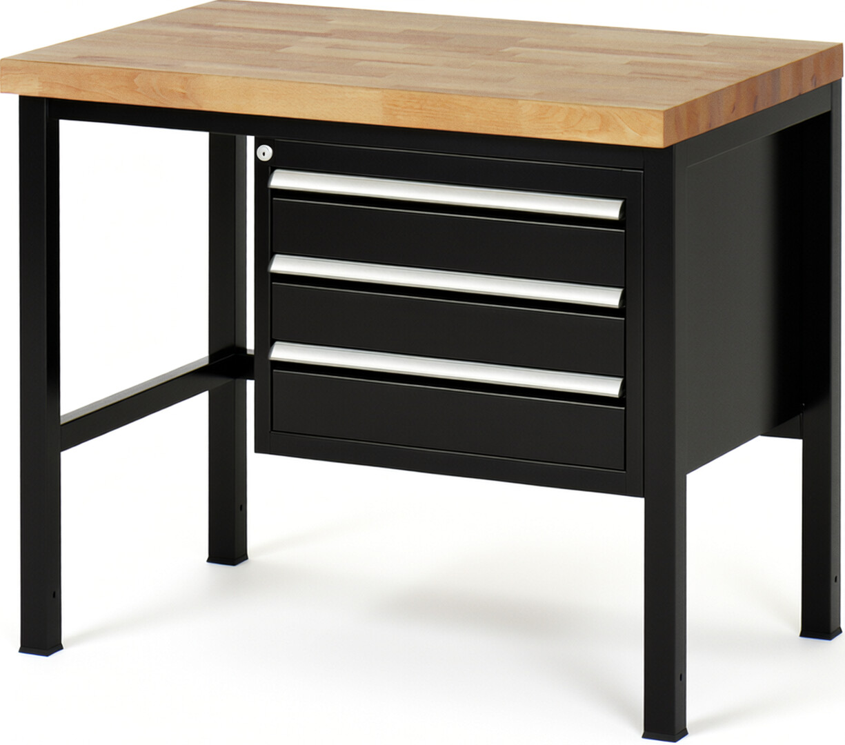 Werkbank Modell 8127 schwarz, BxTxH 1000x700x840-1040 mm,  Buche-Massiv Arbeitsplatte 40 mm,  3 Schubladen mit  Auszug 90 %