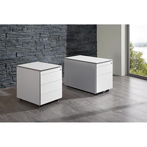 Rollcontainer, BxTxH 417x600x579 mm, 1 Utensilienschub, 3 Schubladen, mit Selbsteinzug/Dämpfung, Schloss, weißaluminium