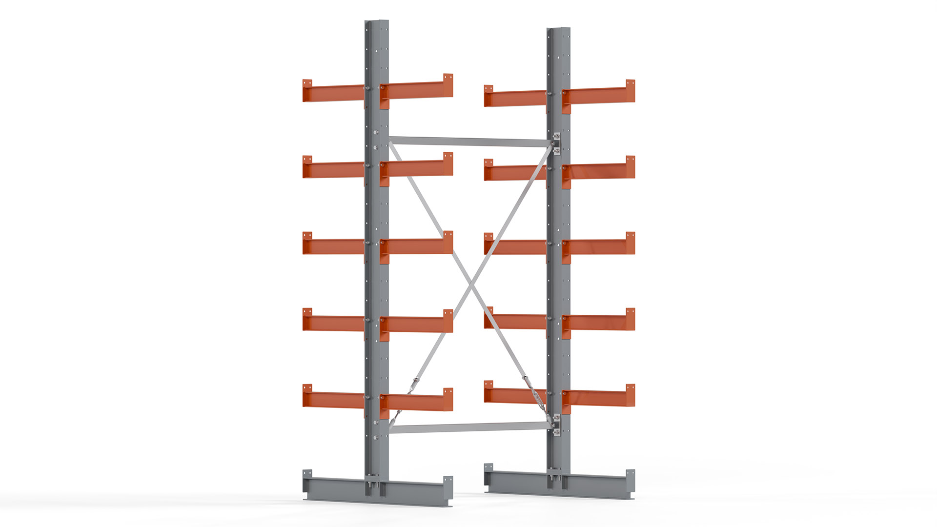 Kragarmregal KARL basic - lackiert - Breite: 128 cm - Höhe: 250 cm - Tiefe: 50 cm - Traglast je Kragarm: 870 kg - beidseitig