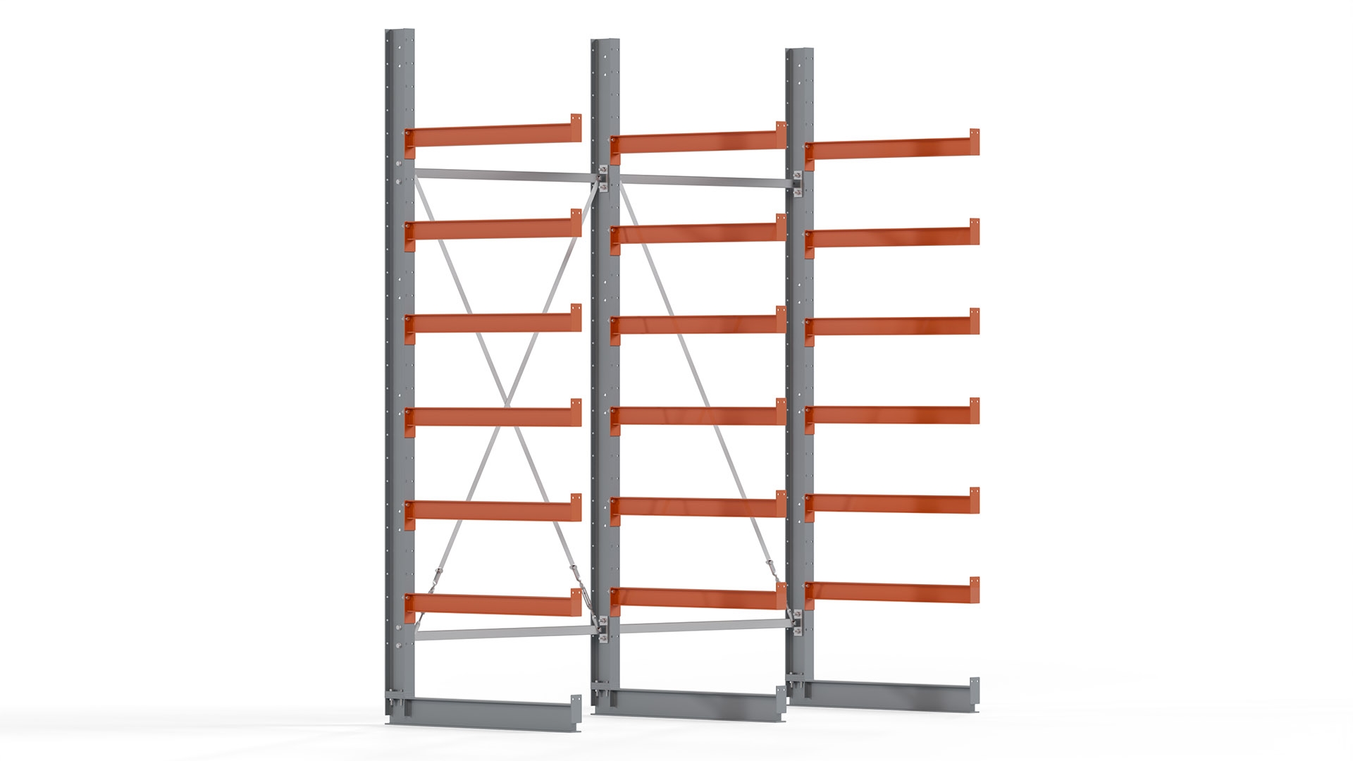 Kragarmregal KARL basic - lackiert - Breite: 256 cm - Höhe: 300 cm - Tiefe: 100 cm - Traglast je Kragarm: 450 kg - einseitig