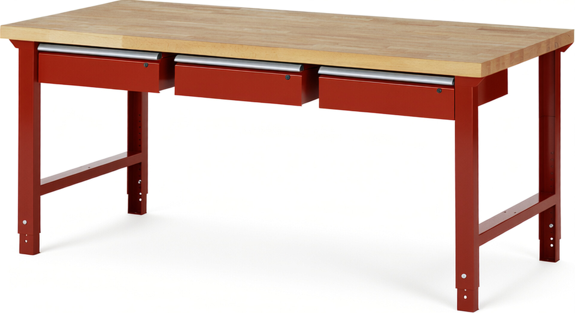 Werkbank Modell 7003 rot, BxTxH 2000x900x790-1140 mm,  Buche-Massiv Arbeitsplatte 40 mm,  3 Schubladen mit  Auszug 90 %