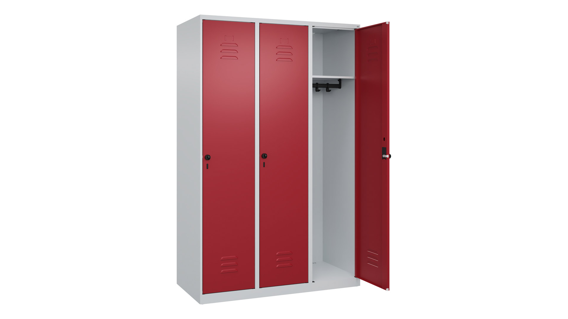 Spind - Garderobenschrank, Breite 120 cm, Höhe 185 cm, Tiefe 50 cm, 3 Abteile