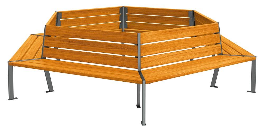 Baum-Rundbank, Parkbank aus Stahl/Holz