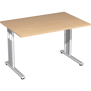 Schreibtisch, BxTxH 1200x800x680-820 mm, höhenverstellbar, Platte buche, C-Fuß-Gestell silber