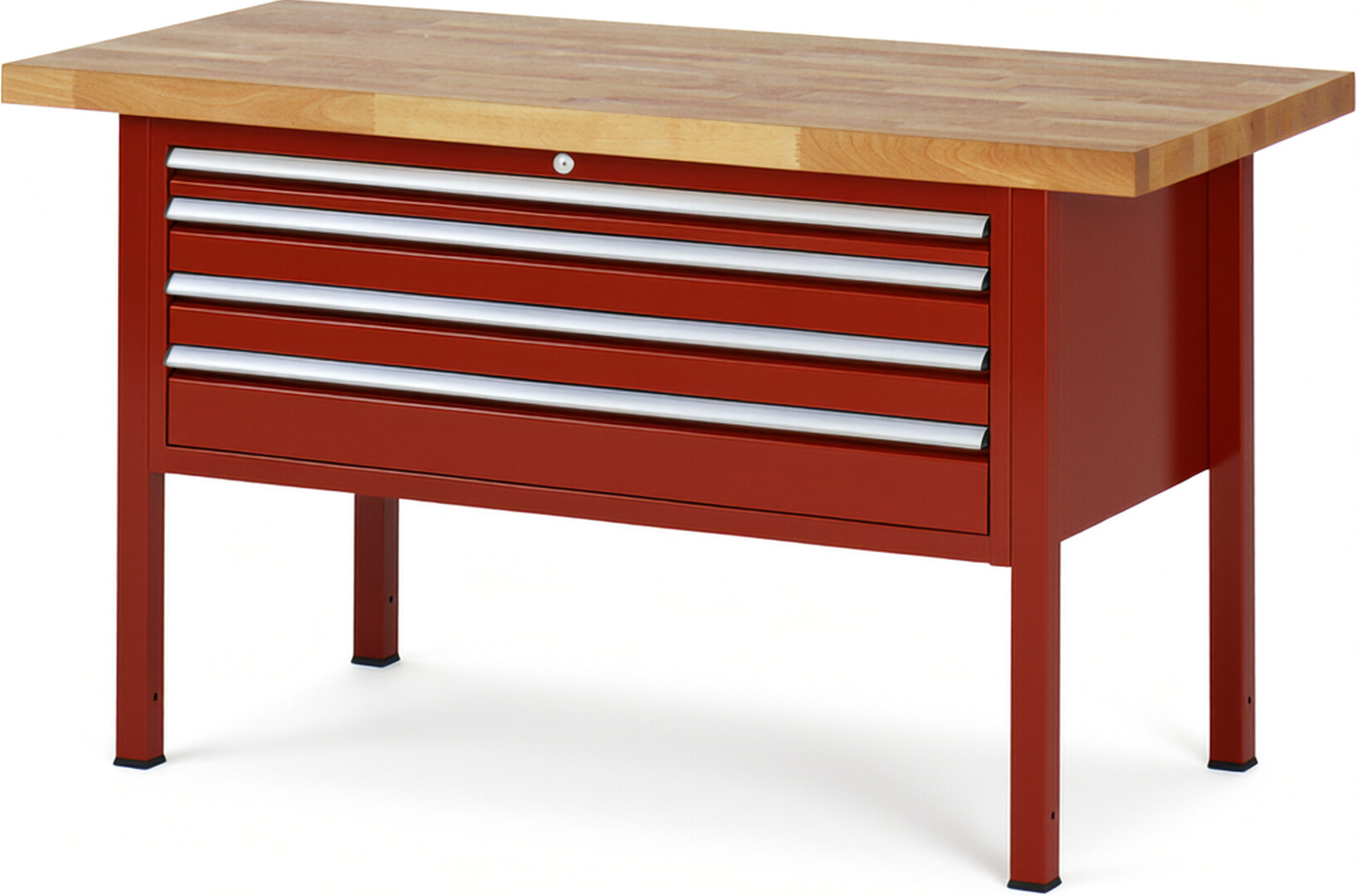 Werkbank Modell 8332 rot, BxTxH 1500x700x840 mm,  Buche-Massiv Arbeitsplatte 40 mm,  4 Schubladen mit  Vollauszug 100 % und  SoftClosing