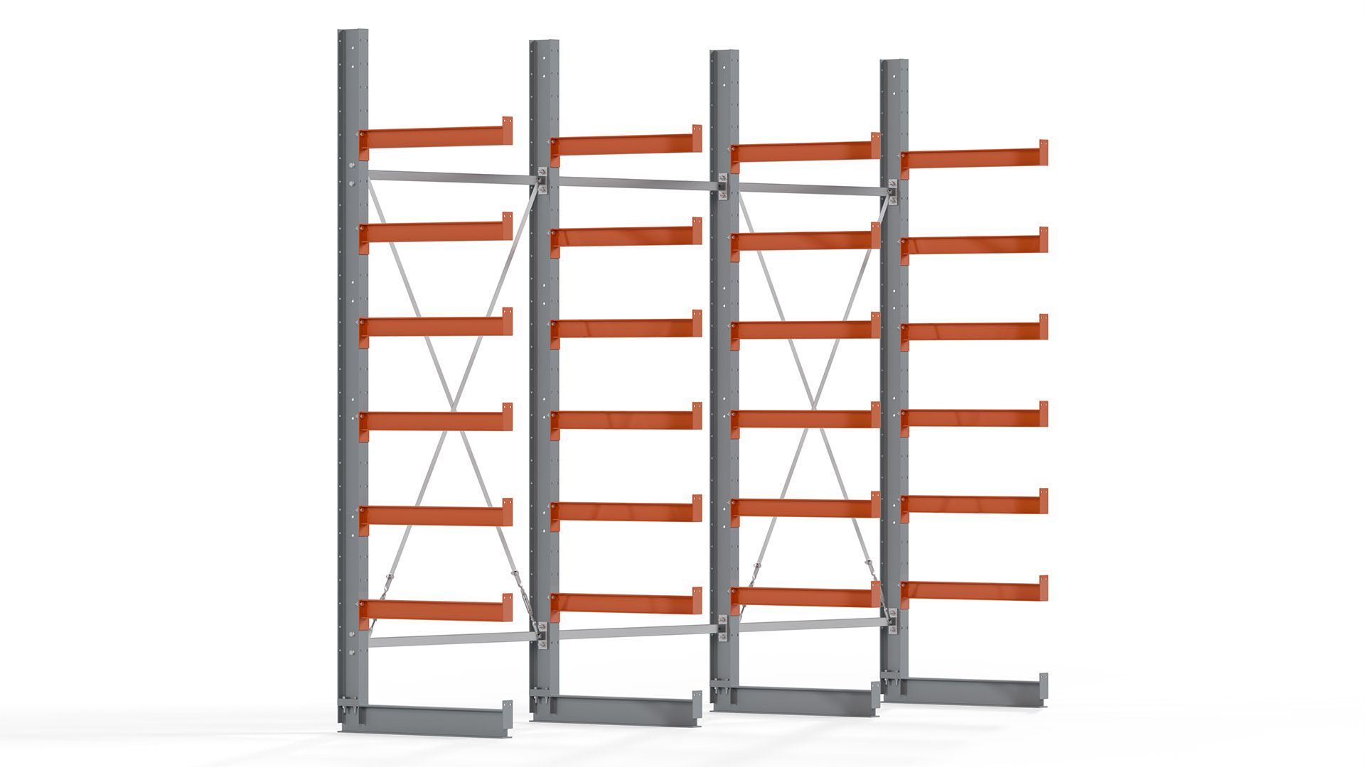 Kragarmregal KARL basic - lackiert - Breite: 384 cm - Höhe: 300 cm - Tiefe: 80 cm - Traglast je Kragarm: 550 kg - einseitig